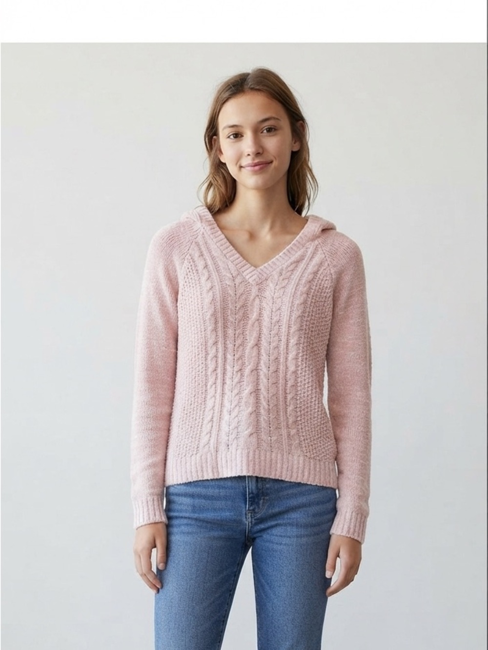SO Women's V-Neck Sweater in Blush Pink XXS